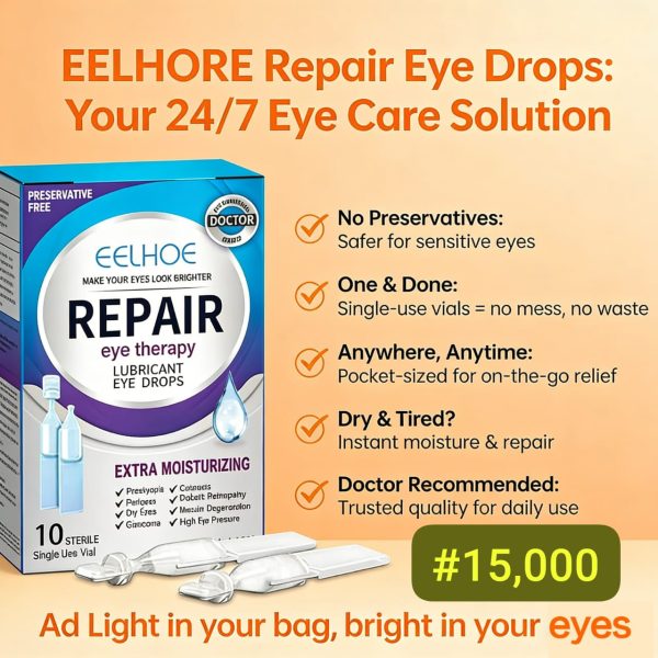 EELHOE Repair Eye Drops Advanced Moisturizing Relief for Dry & Tired Eyes (Preservative-Free)