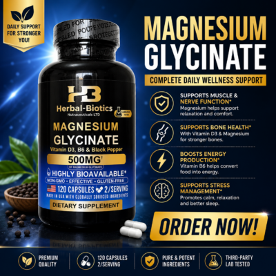 Magnesium Glycinate 500mg with Vitamin D3, B6 & Black Pepper - 120 Capsules | Free Delivery