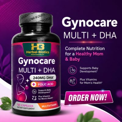 Herbal-Biotics Gynocare Multi + DHA 240mg | Prenatal Multivitamin with Folic Acid | 120 Capsules